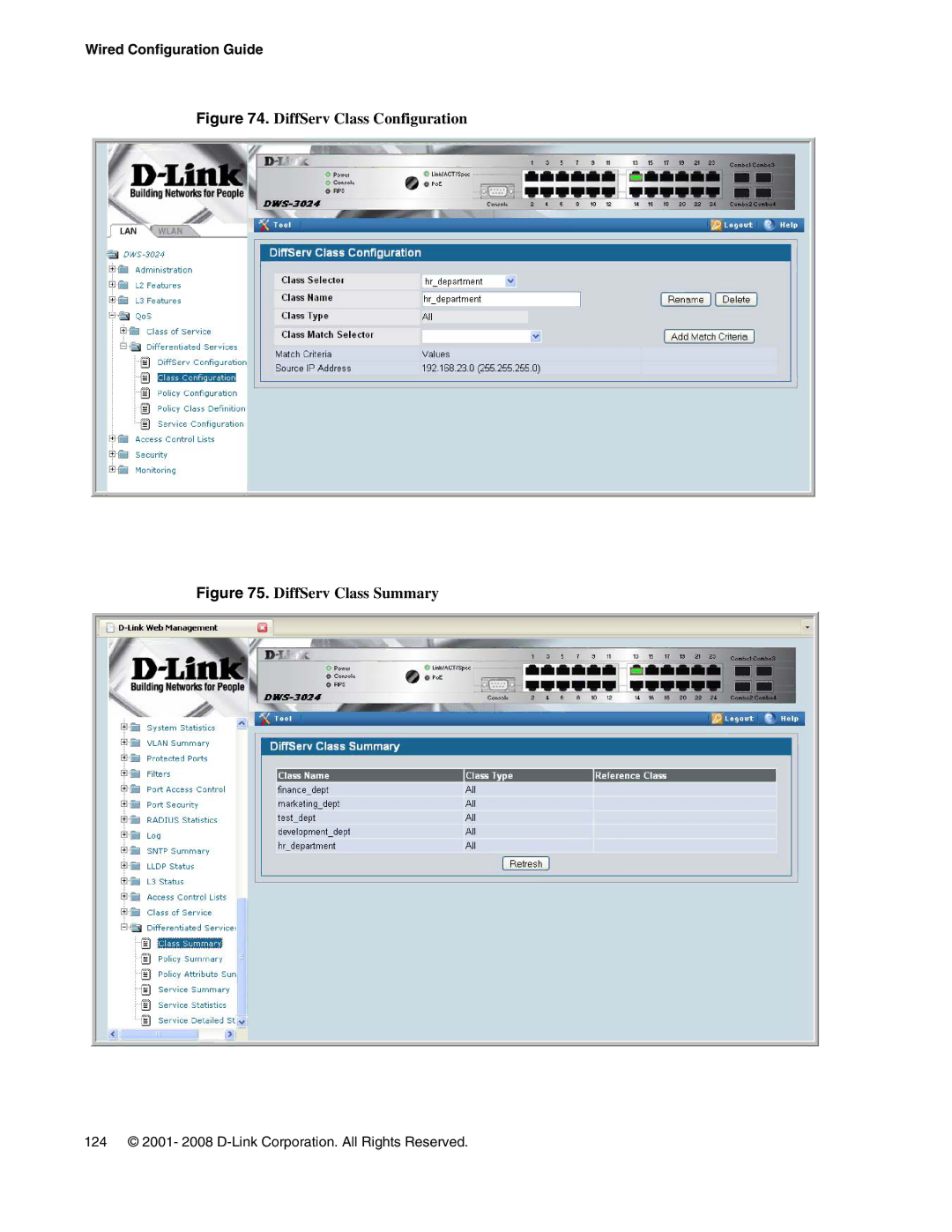 D-Link DWS-3000 manual DiffServ Class Summary 