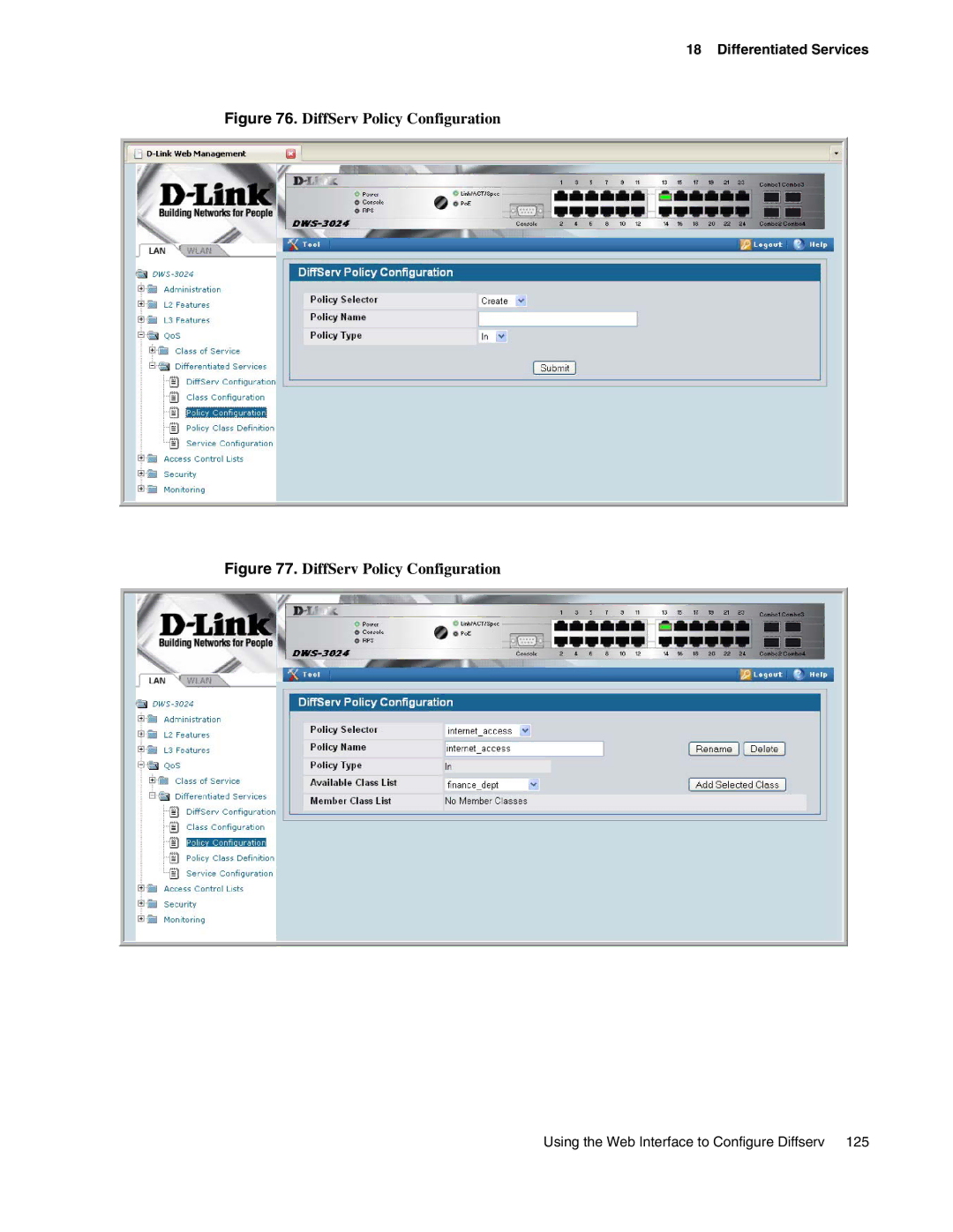 D-Link DWS-3000 manual DiffServ Policy Configuration 