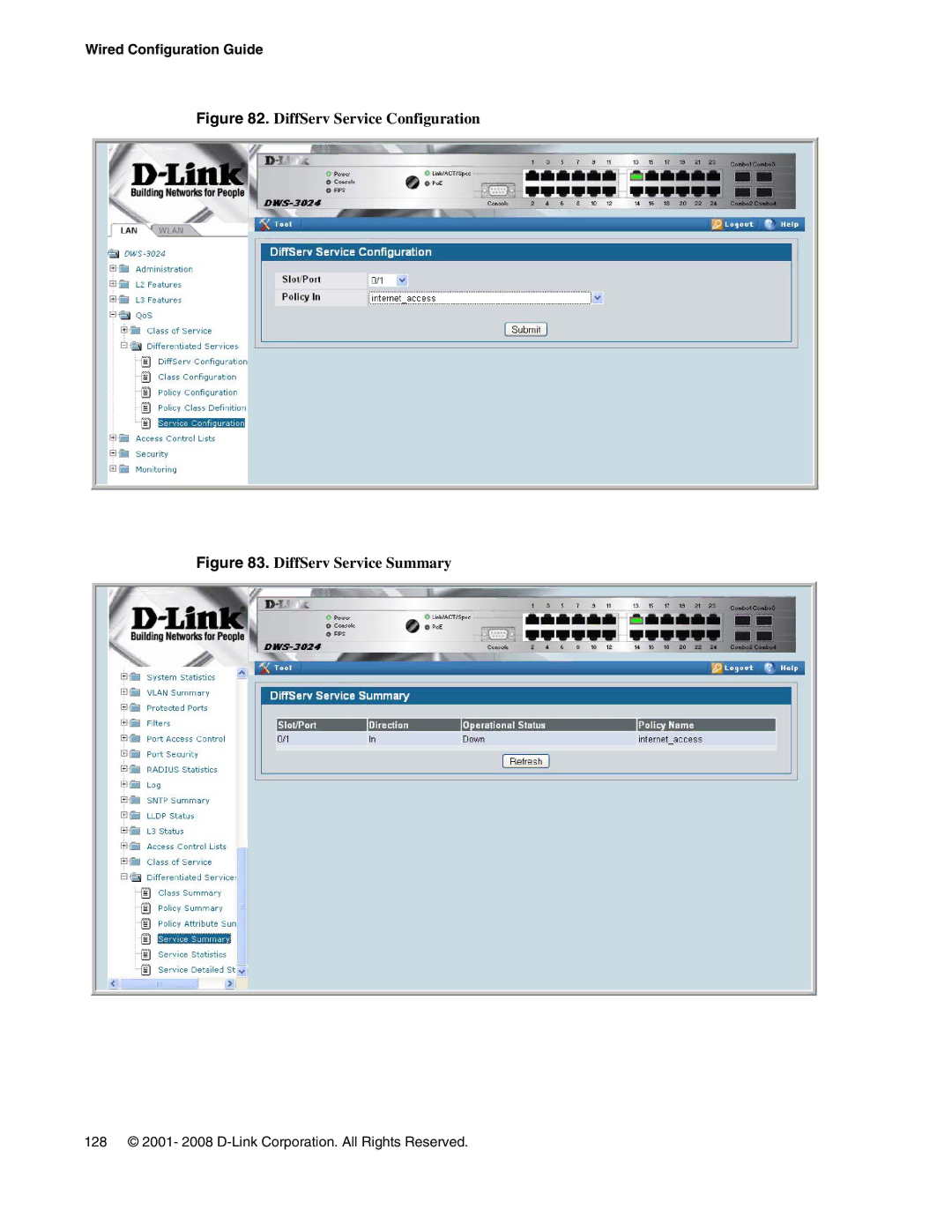 D-Link DWS-3000 manual DiffServ Service Configuration 