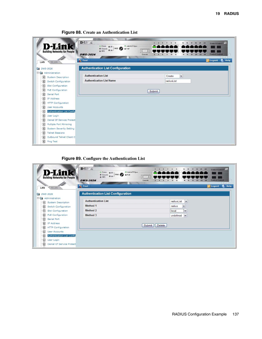 D-Link DWS-3000 manual Create an Authentication List 