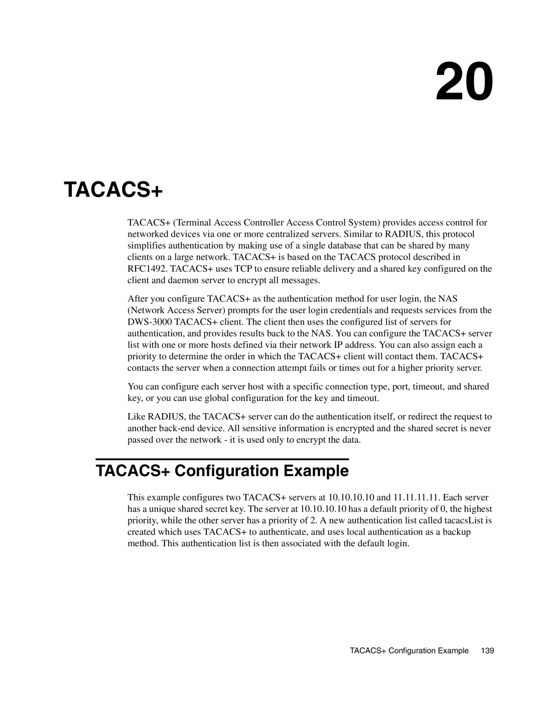 D-Link DWS-3000 manual Tacacs+, TACACS+ Configuration Example 