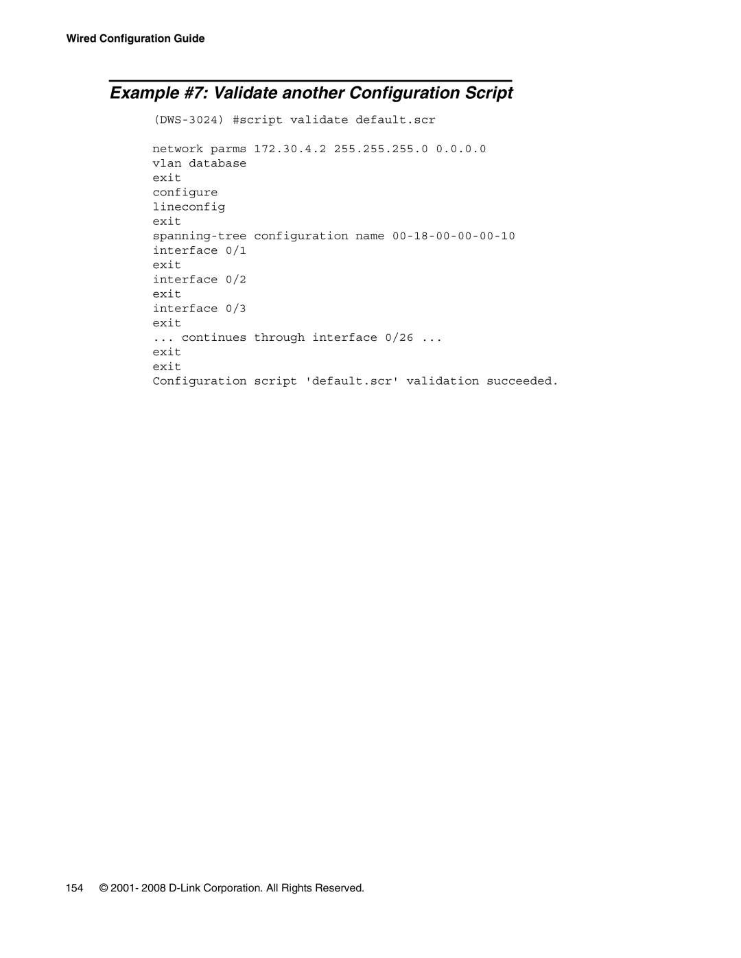 D-Link DWS-3000 manual Example #7 Validate another Configuration Script 