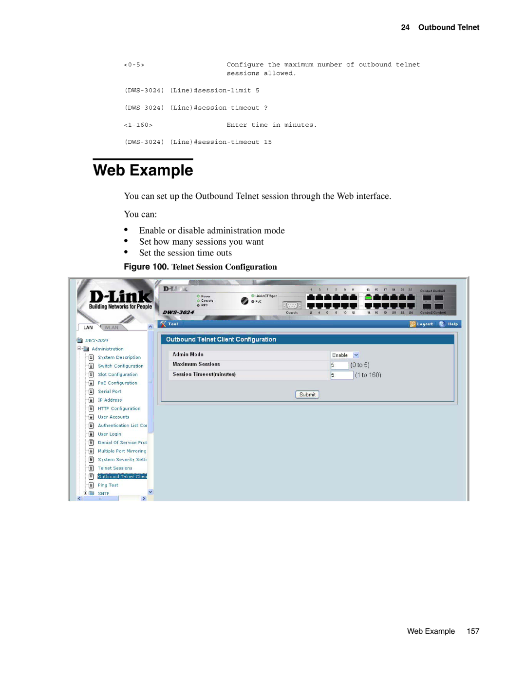 D-Link DWS-3000 manual Telnet Session Configuration 