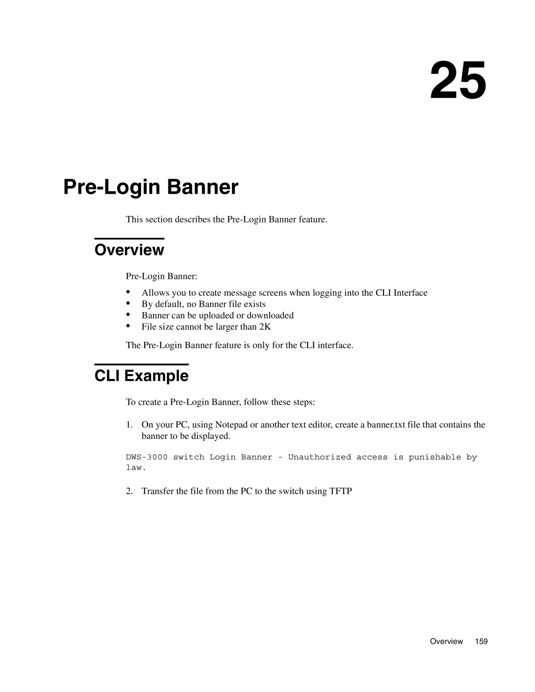 D-Link DWS-3000 manual Pre-Login Banner, Transfer the file from the PC to the switch using Tftp 