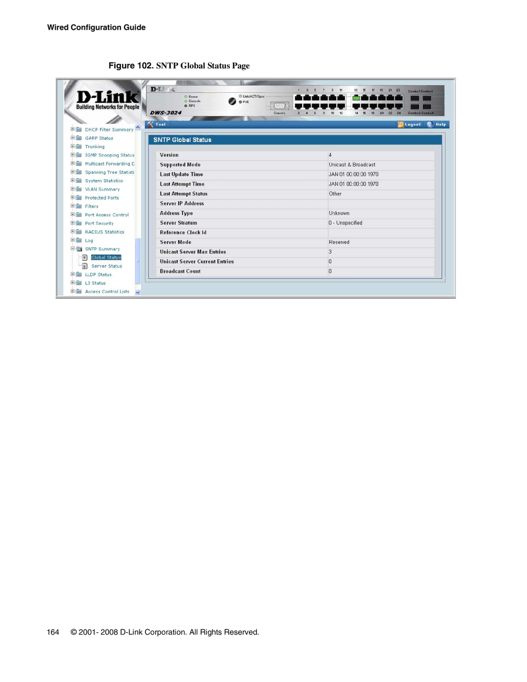 D-Link DWS-3000 manual Sntp Global Status 