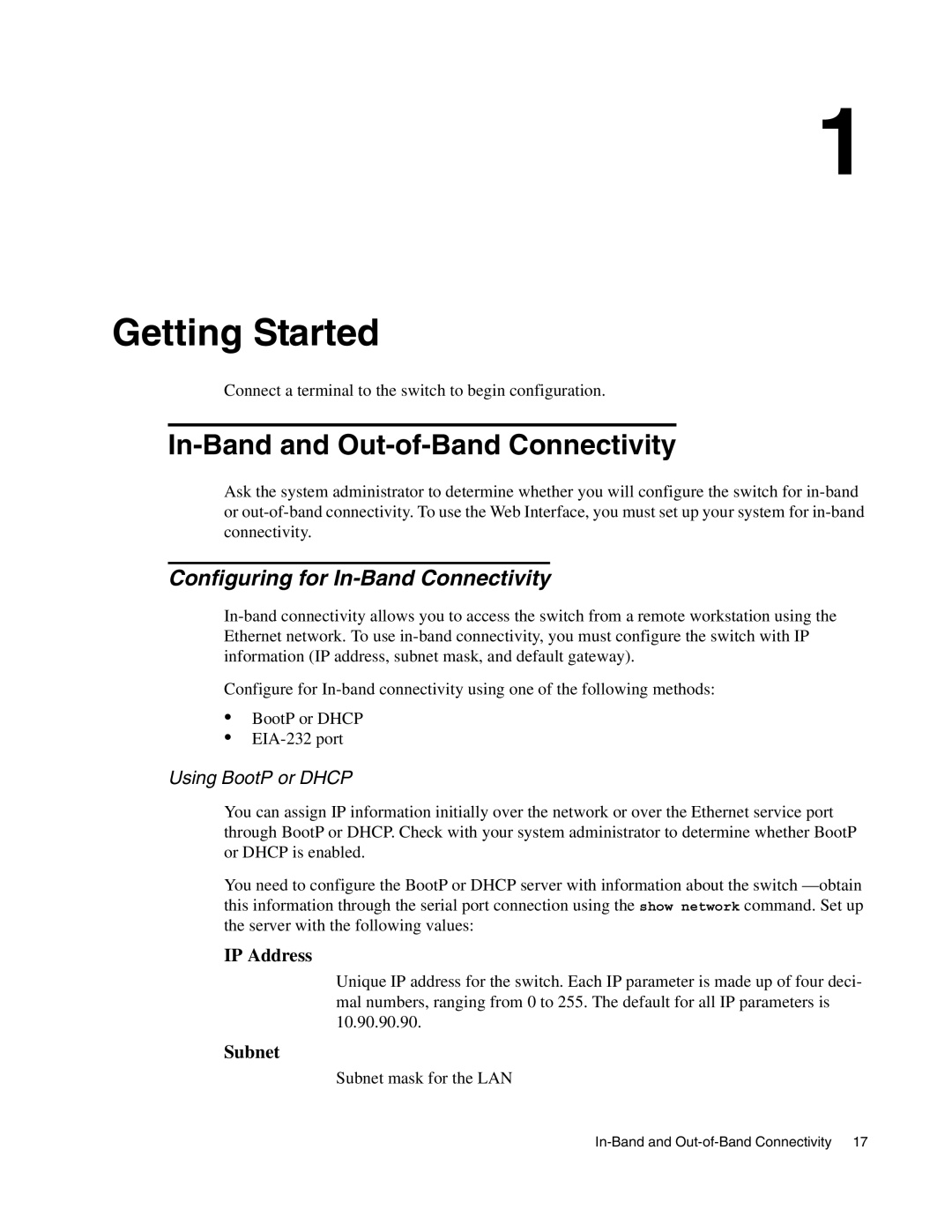 D-Link DWS-3000 manual Getting Started, In-Band and Out-of-Band Connectivity, Configuring for In-Band Connectivity 