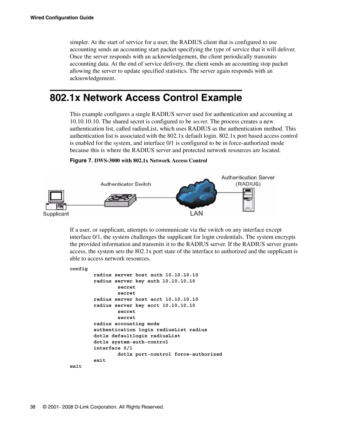 D-Link manual 802.1x Network Access Control Example, DWS-3000 with 802.1x Network Access Control 