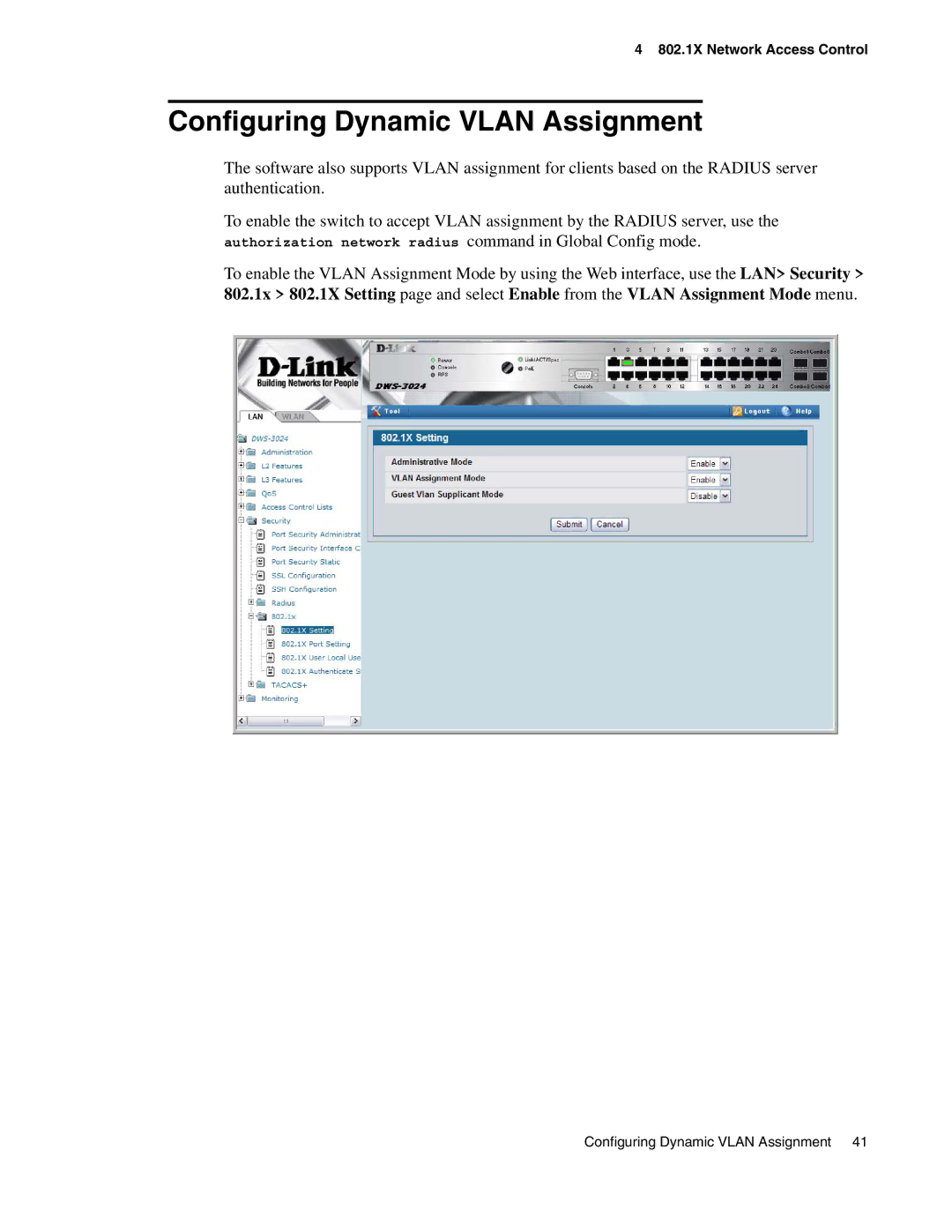 D-Link DWS-3000 manual Configuring Dynamic Vlan Assignment 