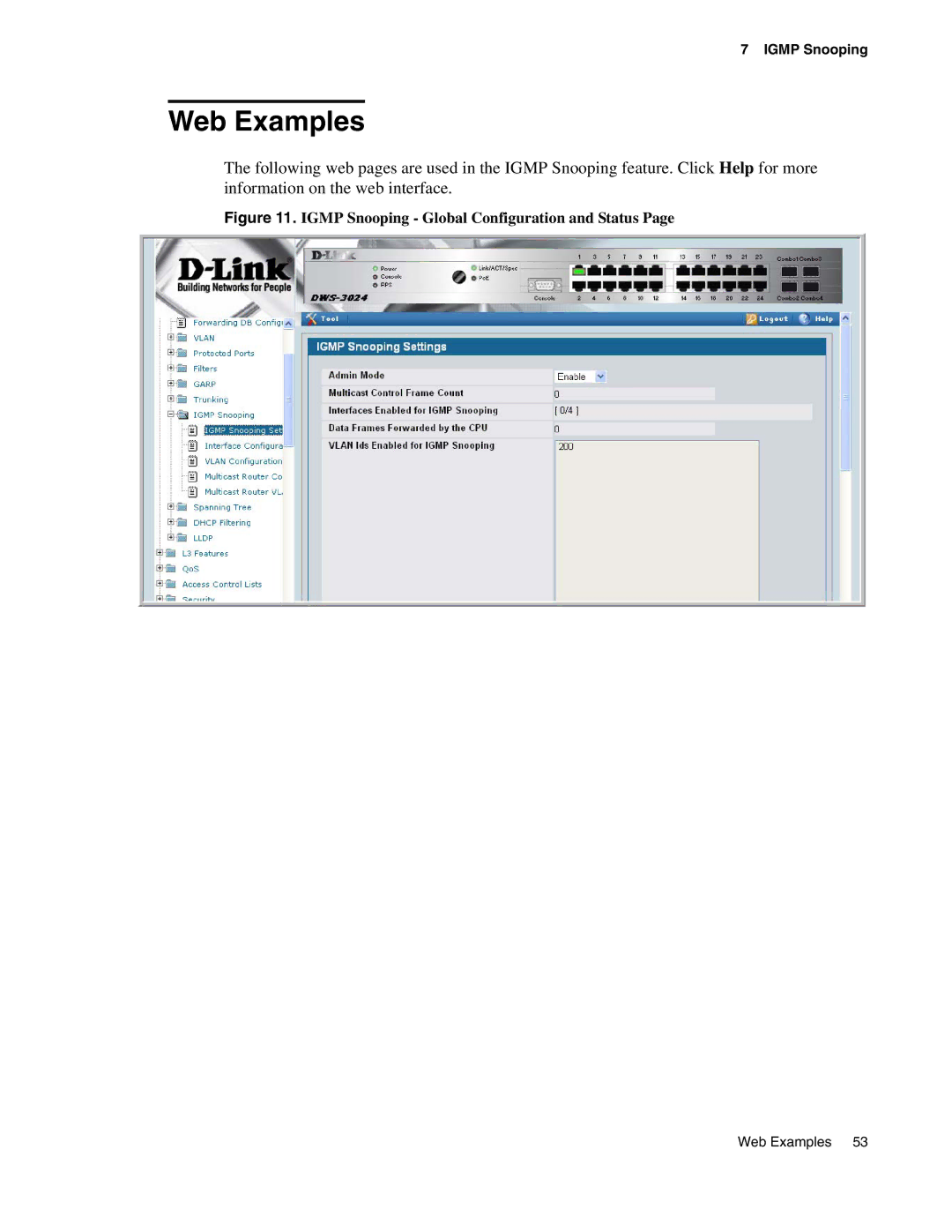 D-Link DWS-3000 manual Web Examples, Igmp Snooping Global Configuration and Status 