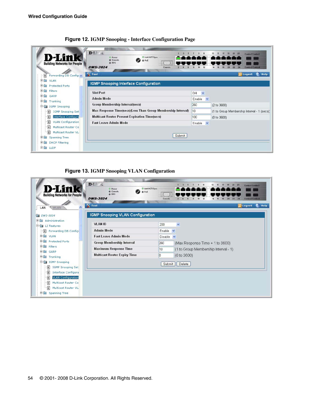 D-Link DWS-3000 manual Igmp Snooping Interface Configuration 