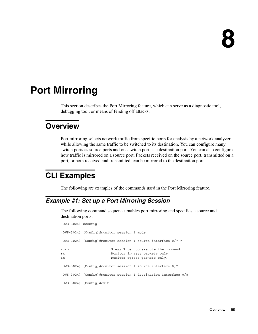 D-Link DWS-3000 manual Example #1 Set up a Port Mirroring Session 