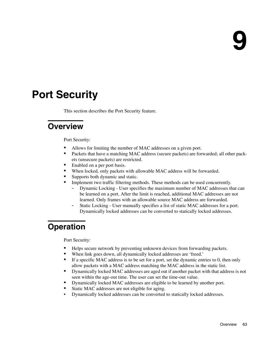 D-Link DWS-3000 manual Port Security, Operation 