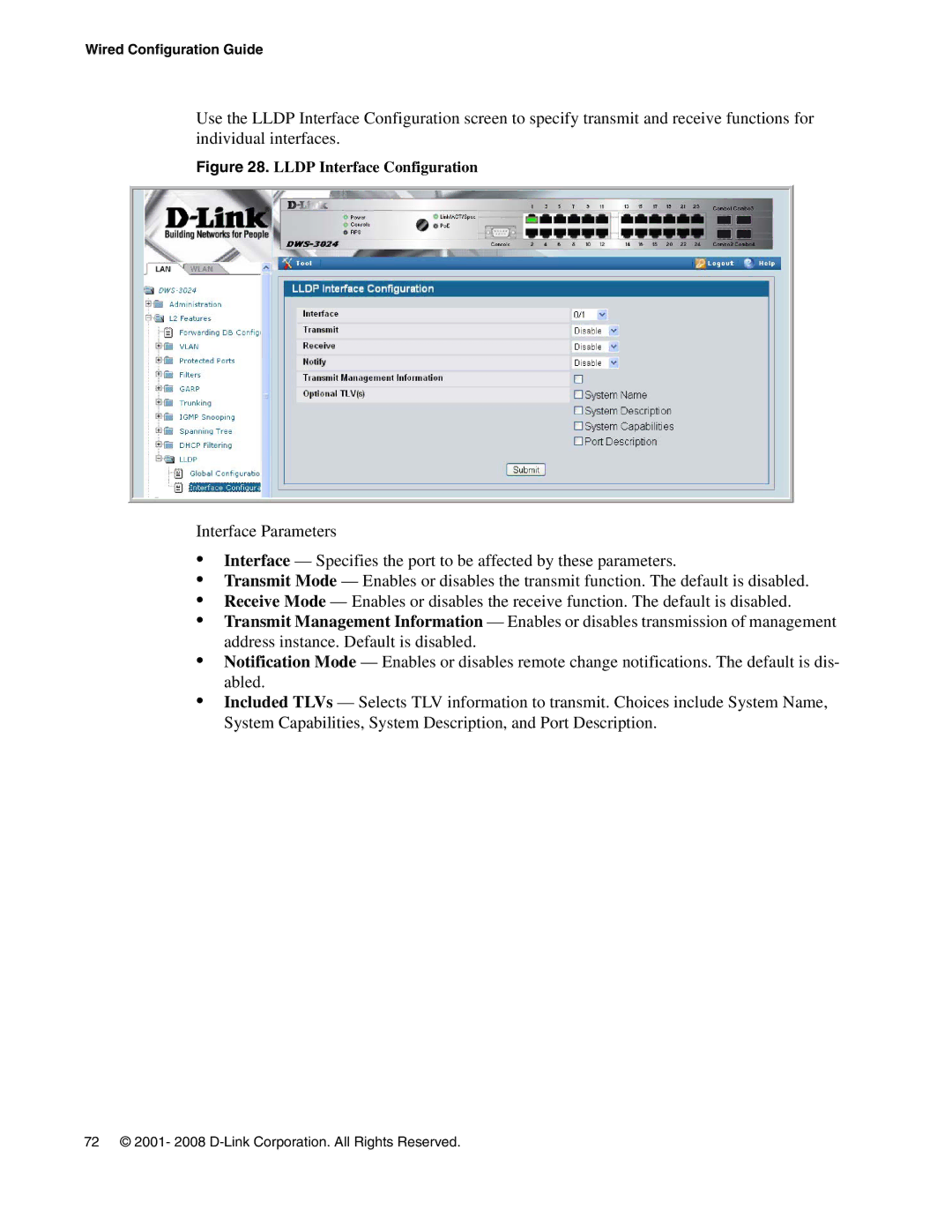 D-Link DWS-3000 manual Lldp Interface Configuration 