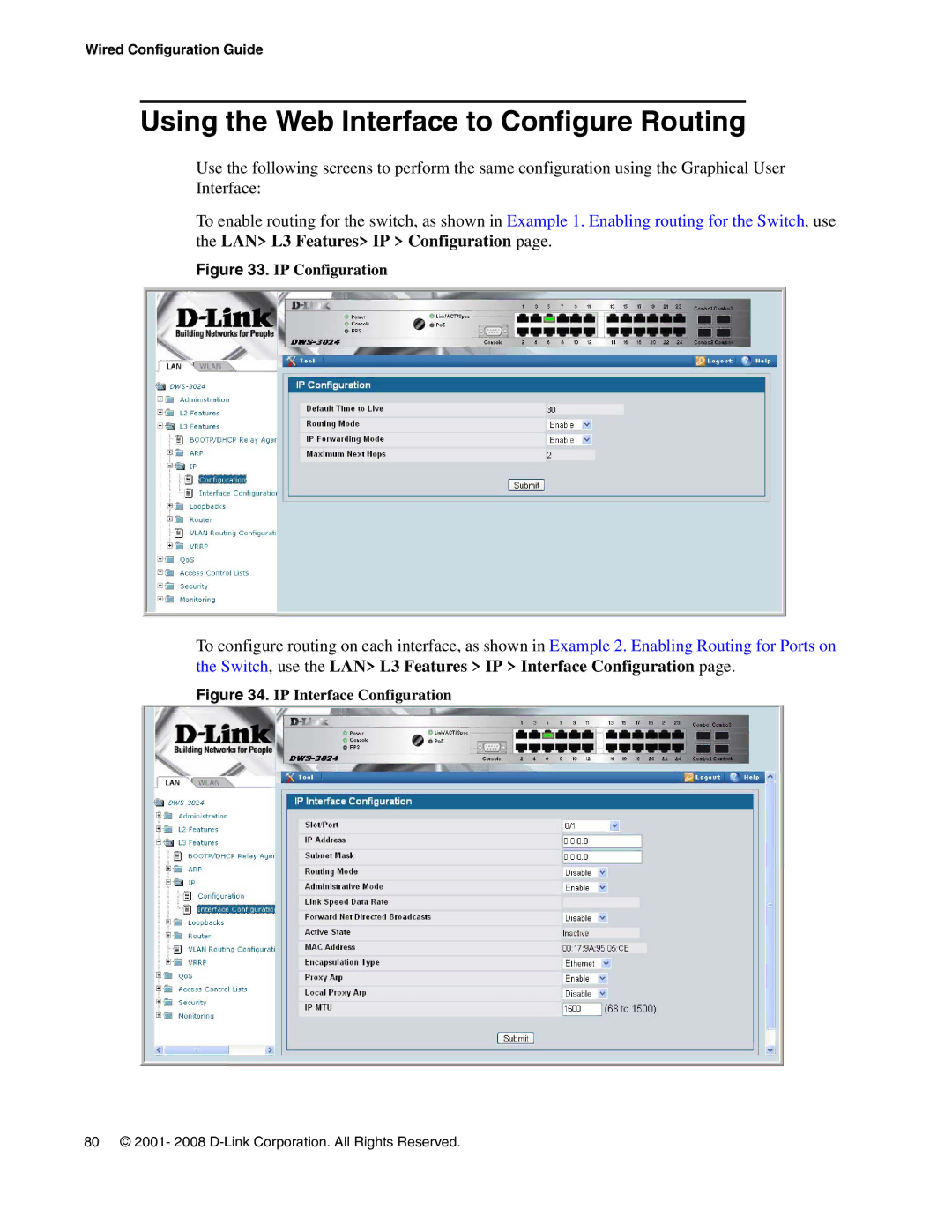 D-Link DWS-3000 manual Using the Web Interface to Configure Routing, IP Configuration 