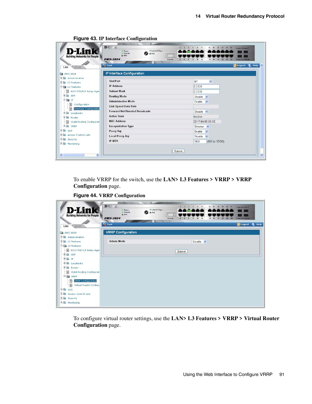 D-Link DWS-3000 manual Vrrp Configuration 