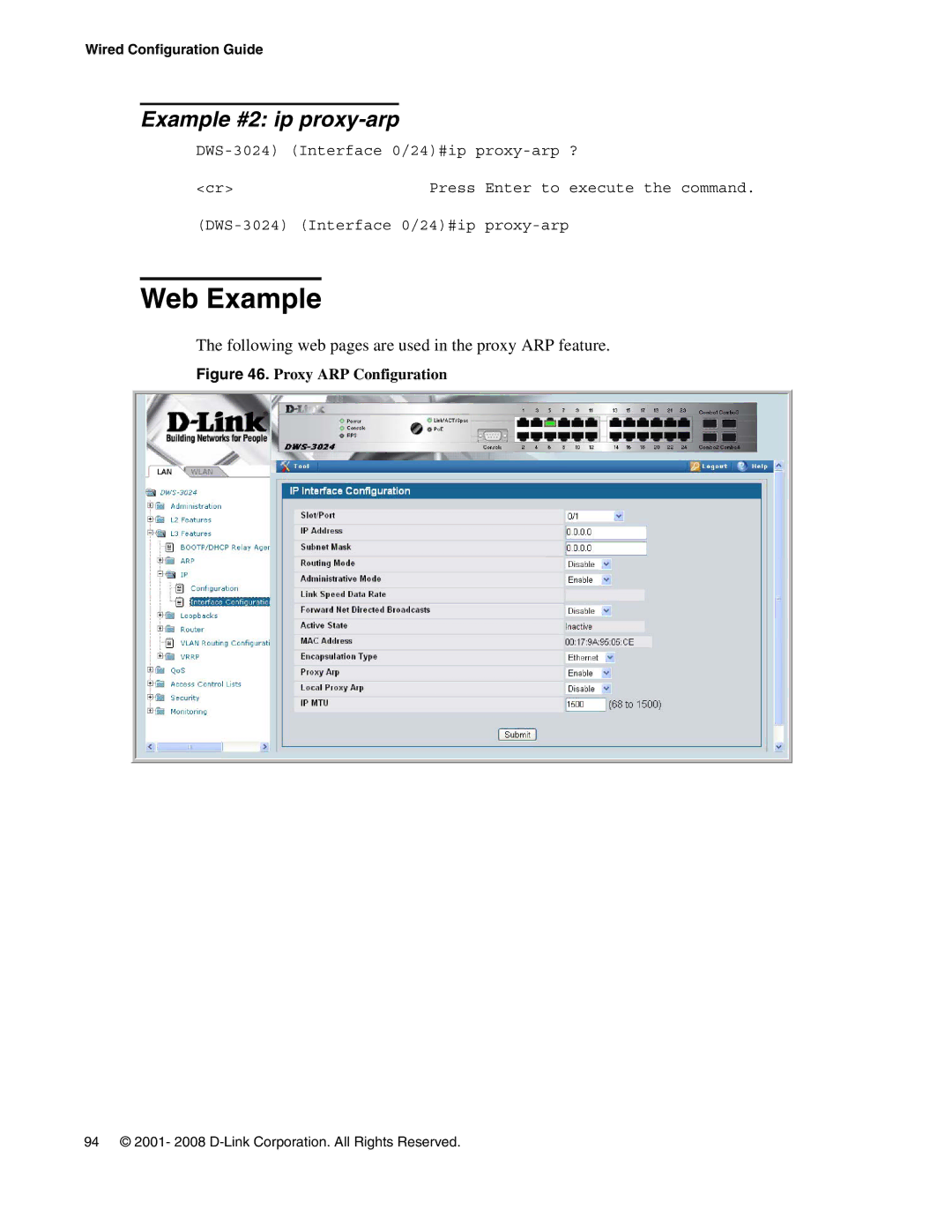 D-Link DWS-3000 manual Web Example, Example #2 ip proxy-arp 