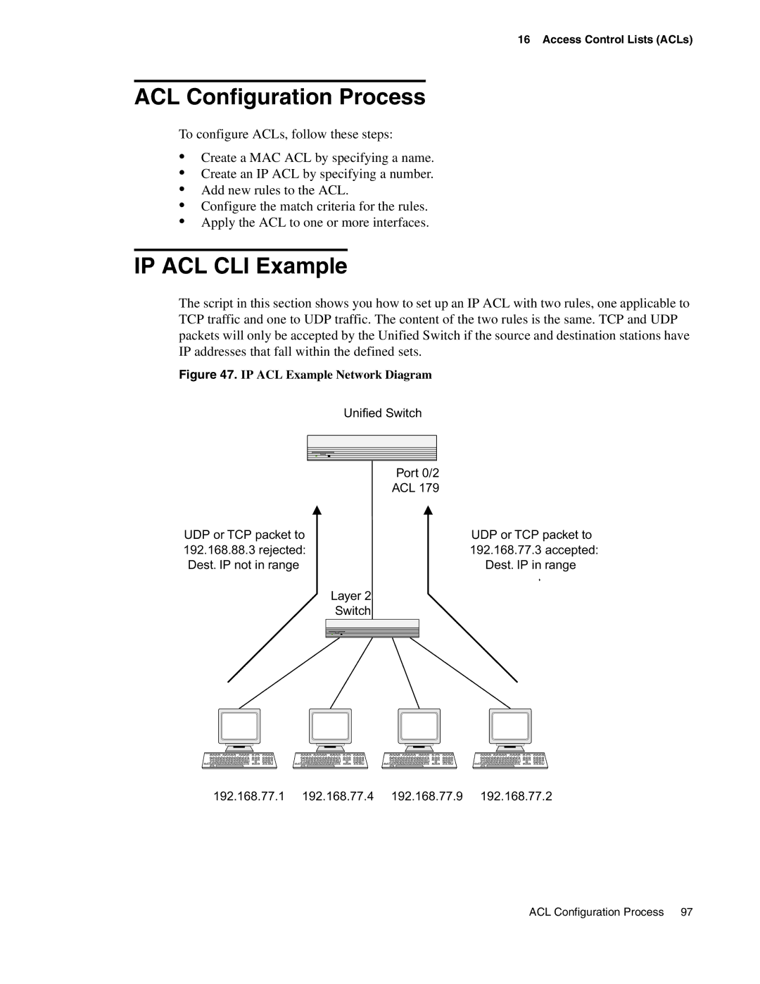 D-Link DWS-3000 manual ACL Configuration Process, IP ACL CLI Example 