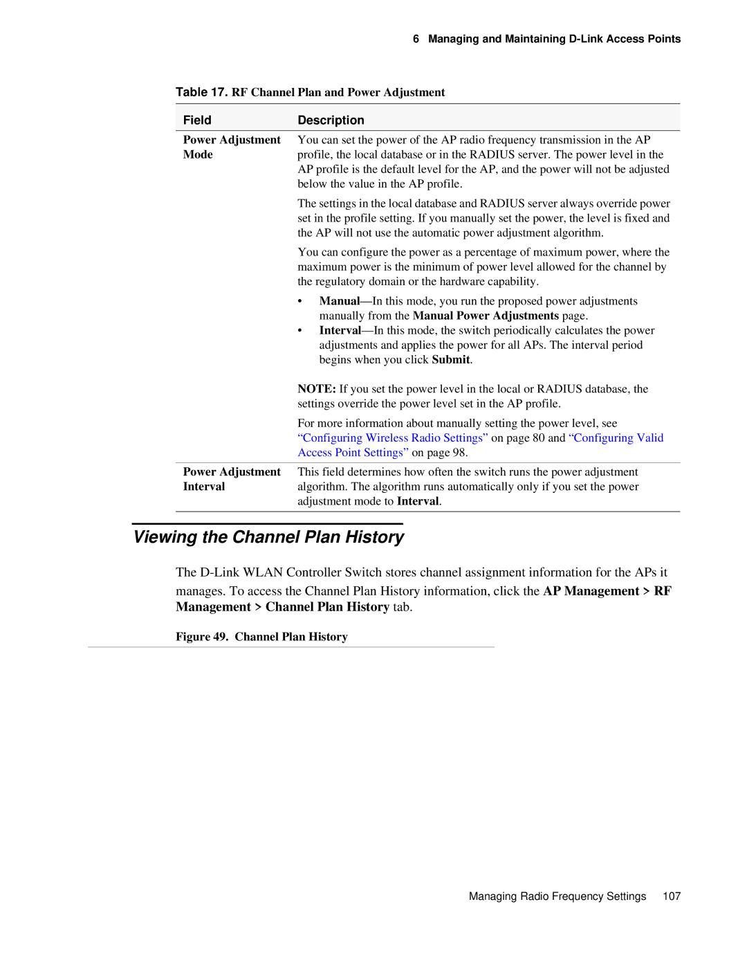 D-Link DWS 3000 user manual Viewing the Channel Plan History 