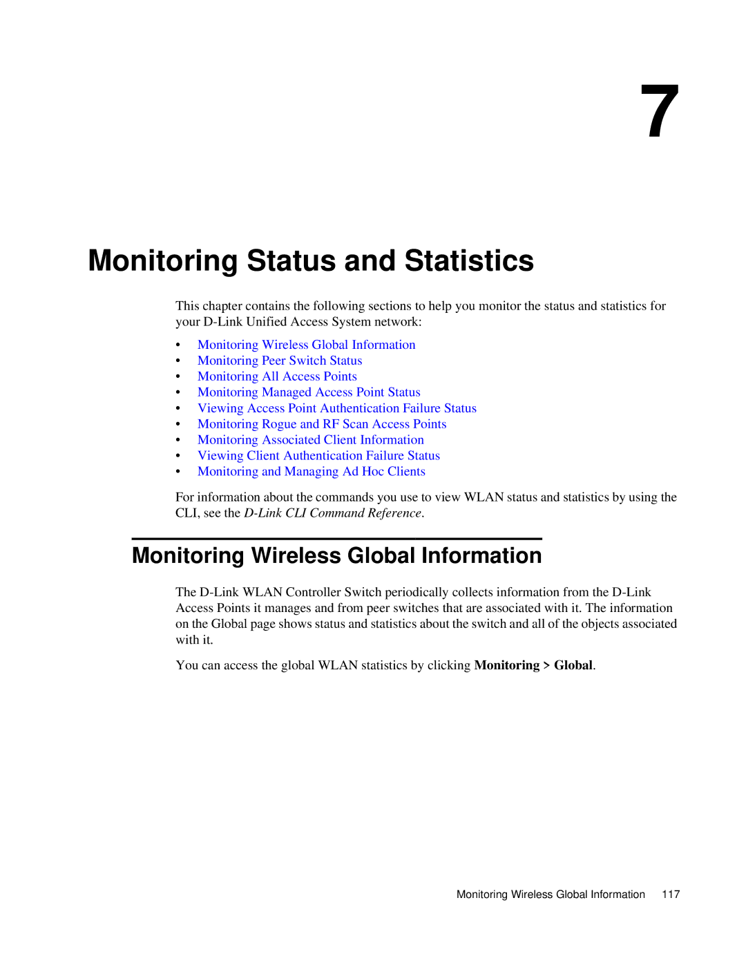 D-Link DWS 3000 user manual Monitoring Status and Statistics, Monitoring Wireless Global Information 