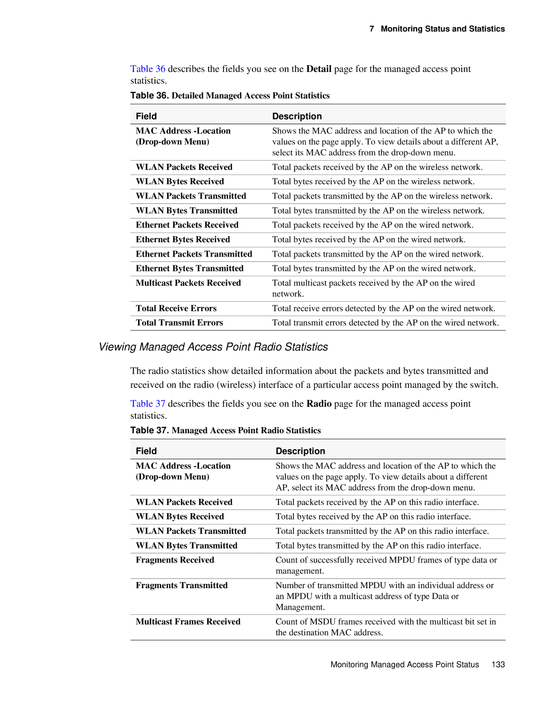 D-Link DWS 3000 user manual Viewing Managed Access Point Radio Statistics 