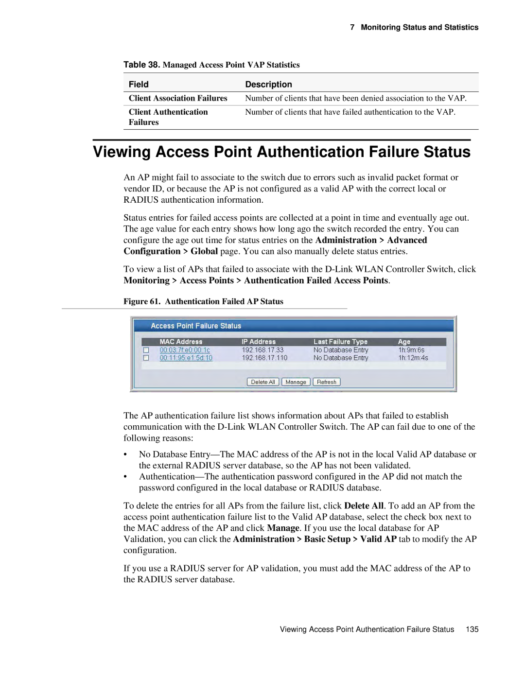 D-Link DWS 3000 user manual Viewing Access Point Authentication Failure Status, Authentication Failed AP Status 