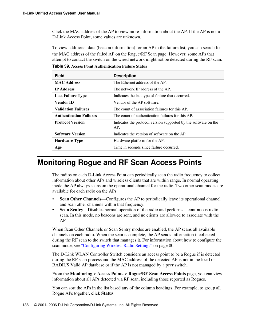 D-Link DWS 3000 user manual Monitoring Rogue and RF Scan Access Points 