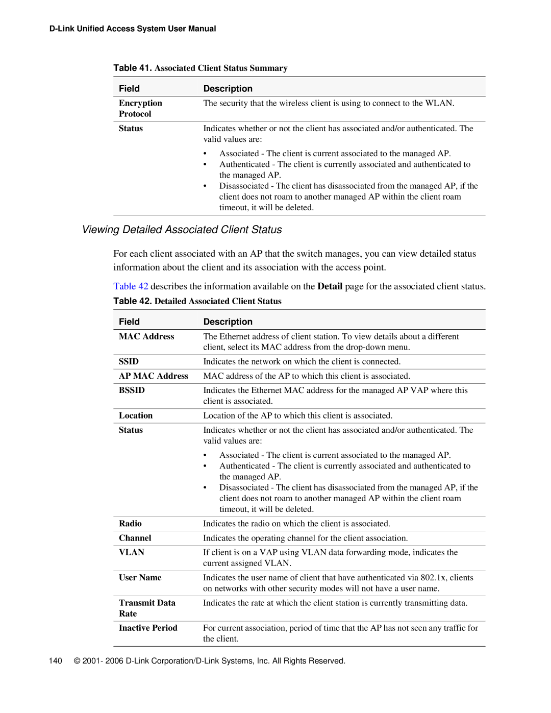 D-Link DWS 3000 user manual Viewing Detailed Associated Client Status 