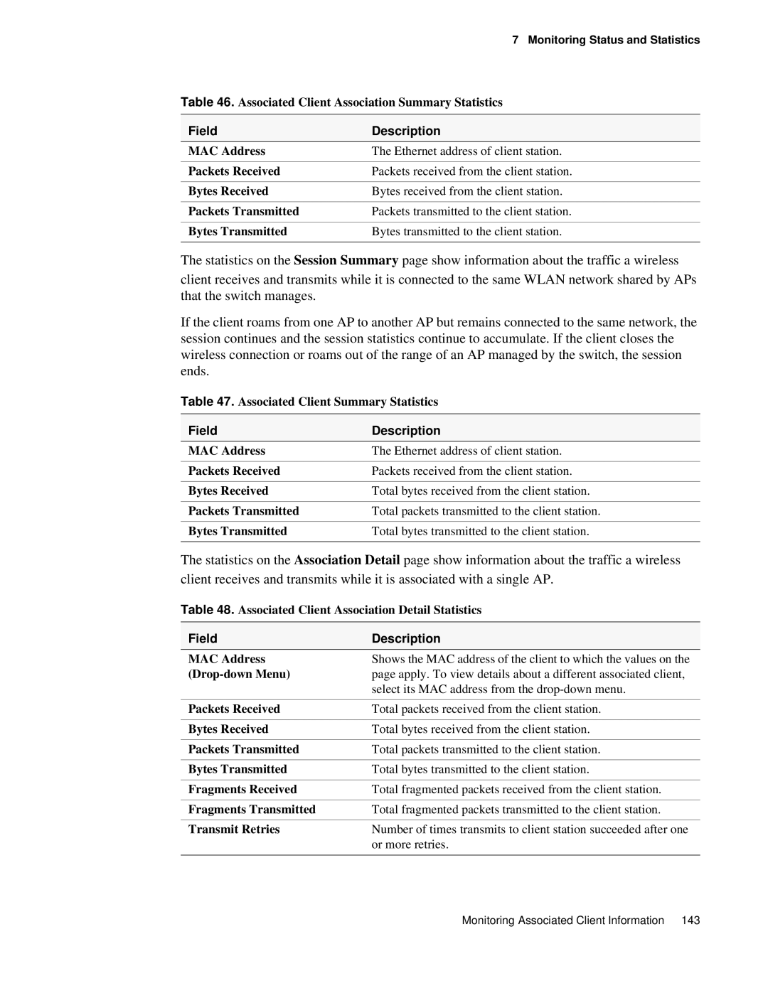 D-Link DWS 3000 Associated Client Association Summary Statistics, Associated Client Summary Statistics, Transmit Retries 