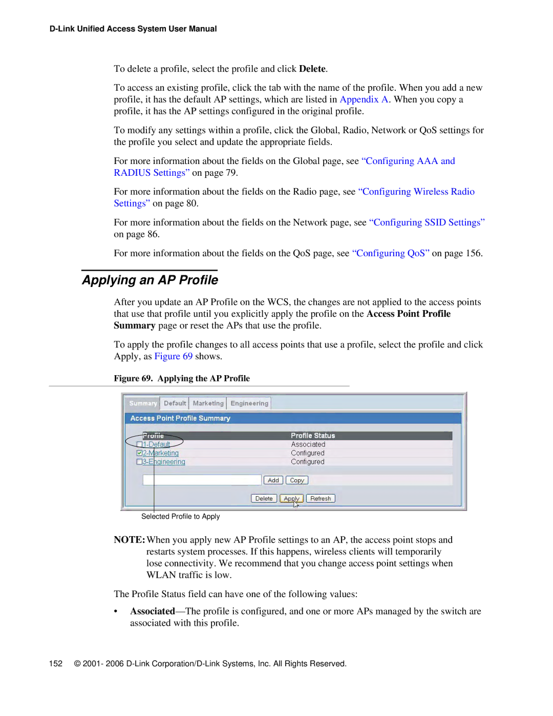 D-Link DWS 3000 user manual Applying an AP Profile, Applying the AP Profile 