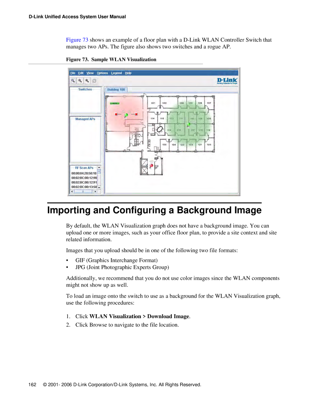 D-Link DWS 3000 user manual Importing and Configuring a Background Image, Click Wlan Visualization Download Image 