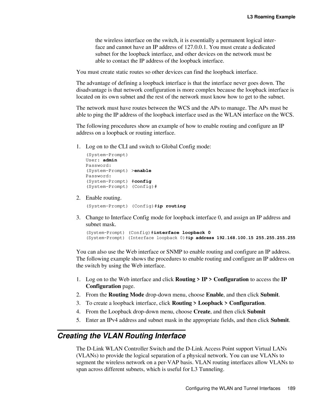 D-Link DWS 3000 user manual Creating the Vlan Routing Interface 