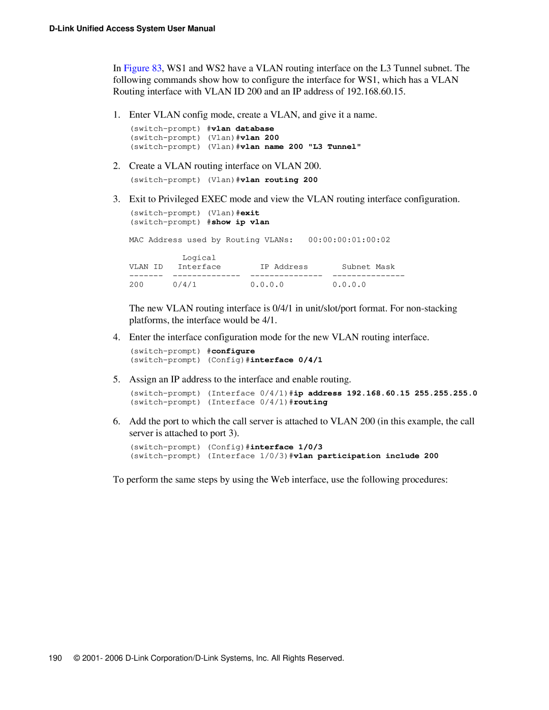 D-Link DWS 3000 user manual Create a Vlan routing interface on Vlan 