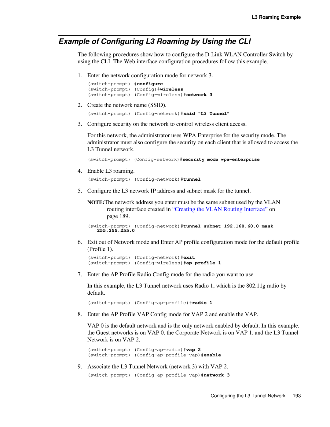 D-Link DWS 3000 user manual Example of Configuring L3 Roaming by Using the CLI 