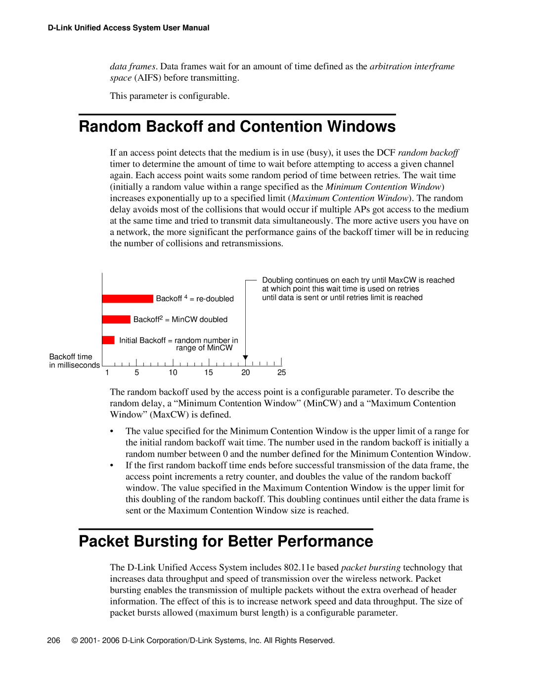 D-Link DWS 3000 user manual Random Backoff and Contention Windows, Packet Bursting for Better Performance 