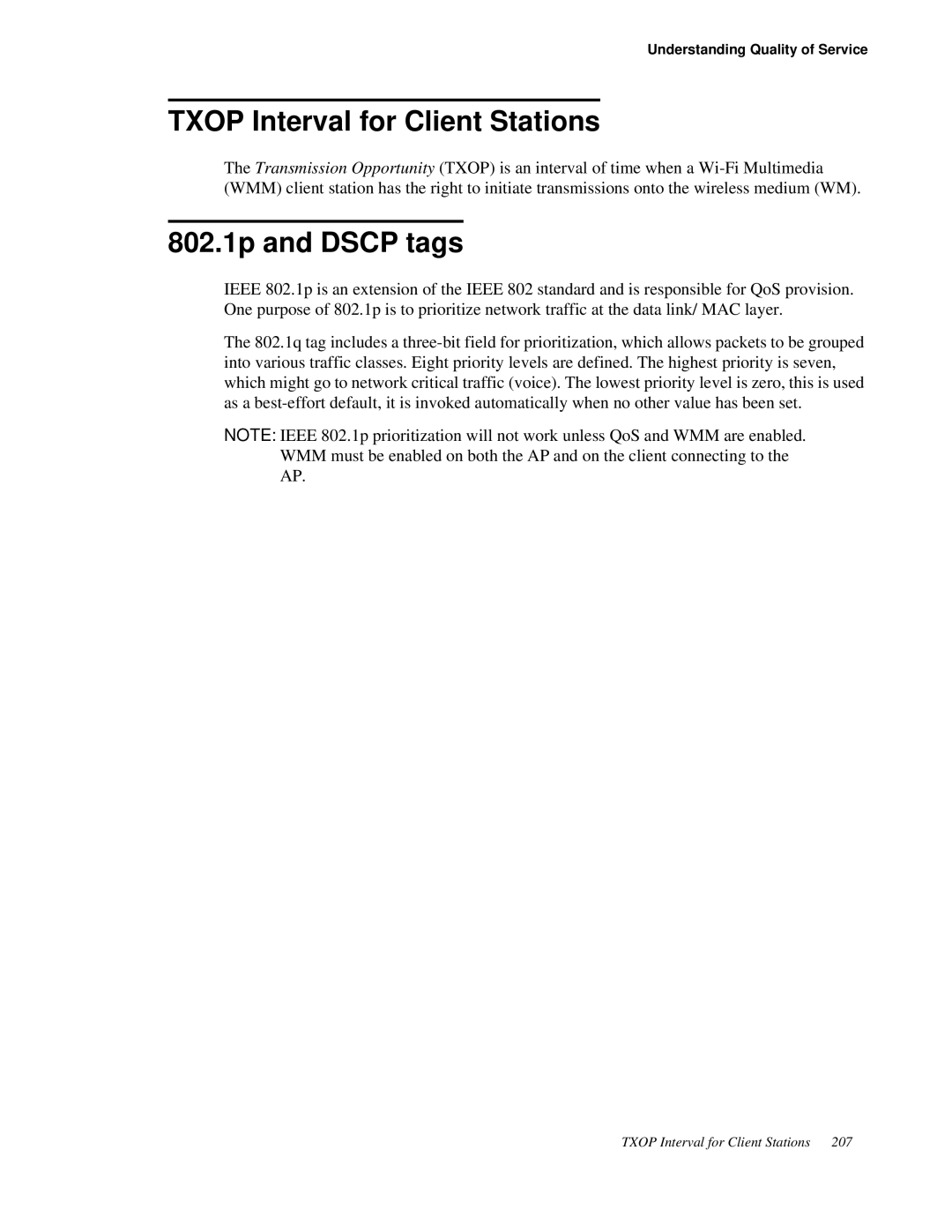 D-Link DWS 3000 user manual Txop Interval for Client Stations, 802.1p and Dscp tags 