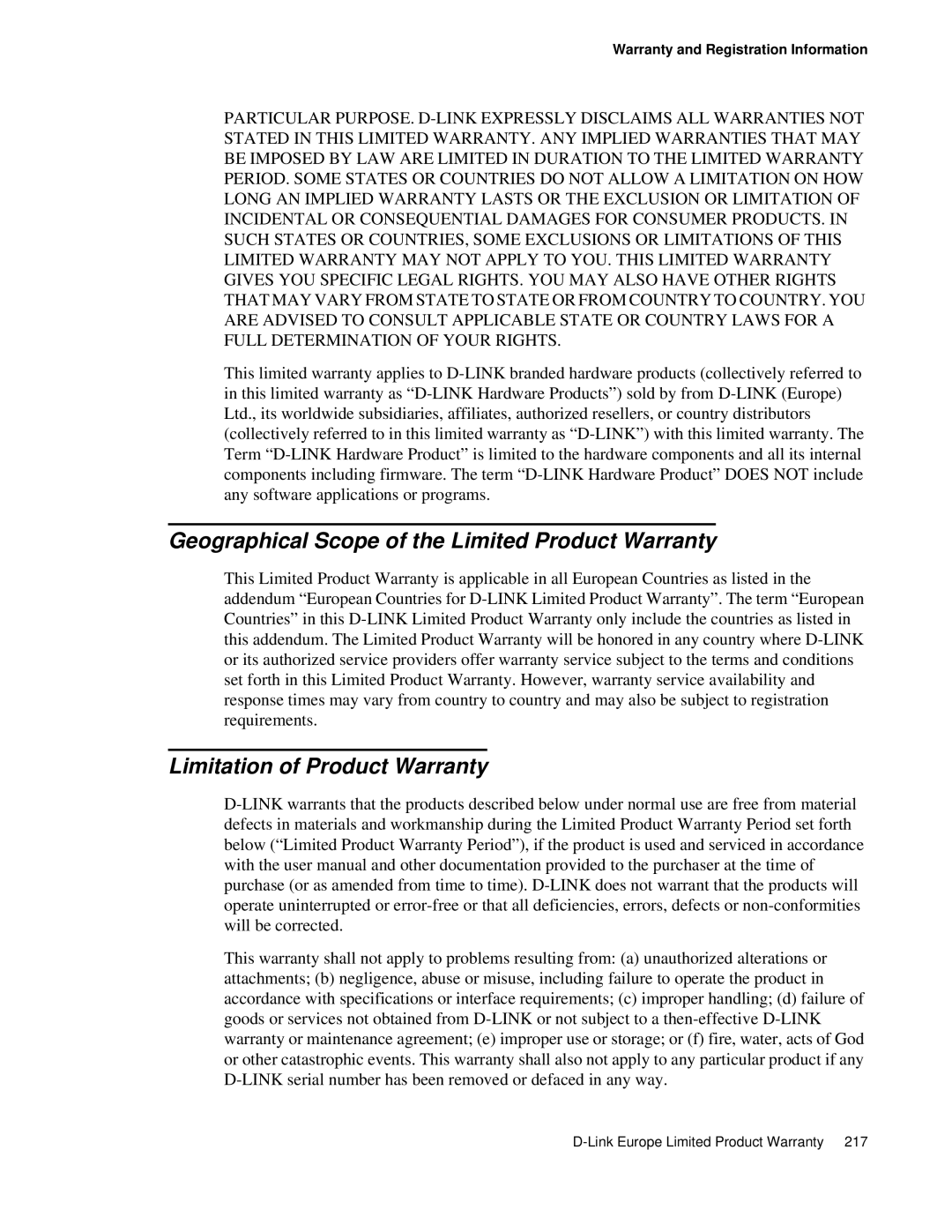 D-Link DWS 3000 user manual Geographical Scope of the Limited Product Warranty, Limitation of Product Warranty 