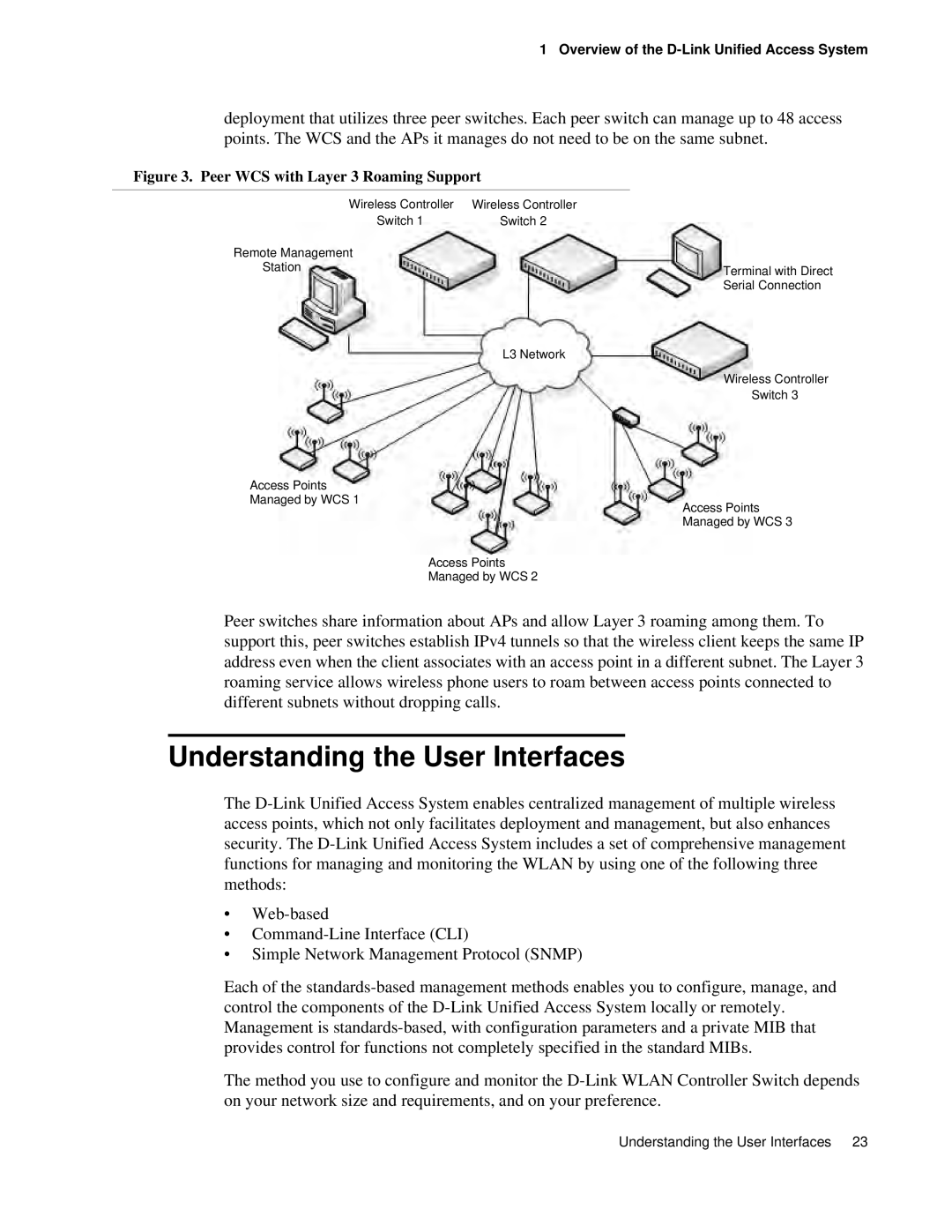 D-Link DWS 3000 user manual Understanding the User Interfaces, Peer WCS with Layer 3 Roaming Support 