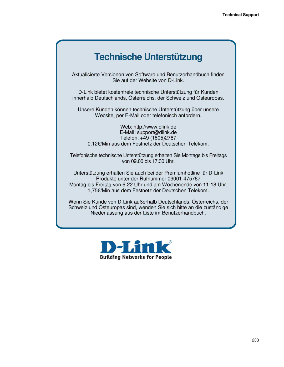 D-Link DWS 3000 user manual Technische Unterstützung 