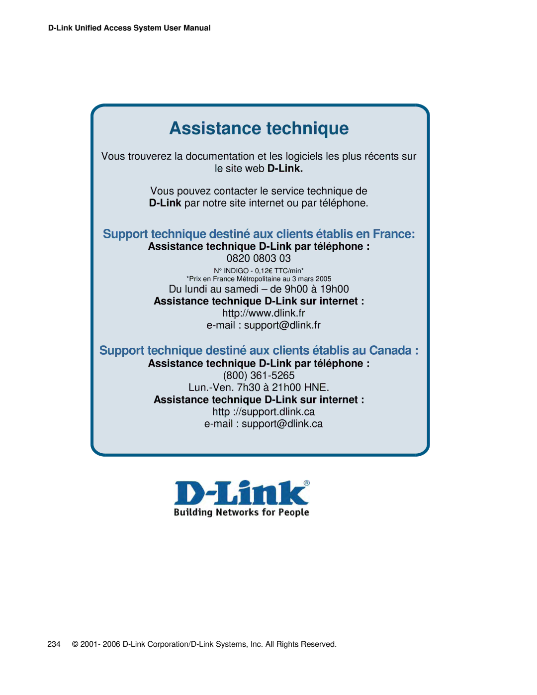 D-Link DWS 3000 user manual Assistance technique 