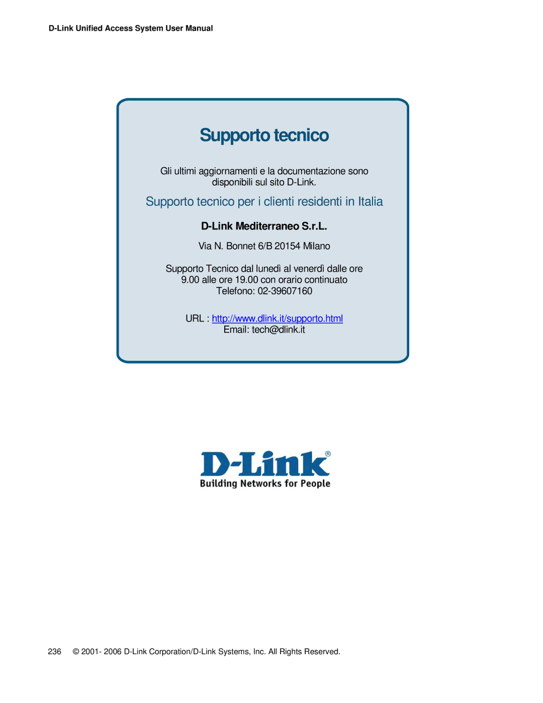 D-Link DWS 3000 user manual Supporto tecnico 