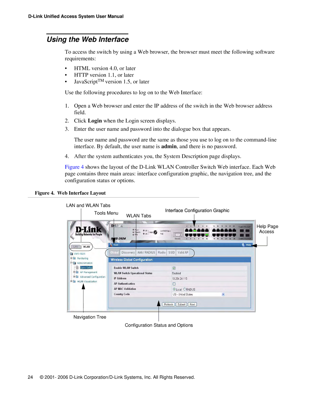 D-Link DWS 3000 user manual Using the Web Interface, Web Interface Layout 