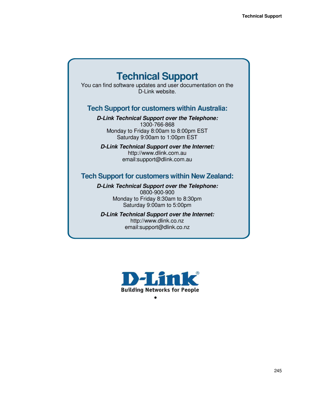 D-Link DWS 3000 user manual Tech Support for customers within Australia 