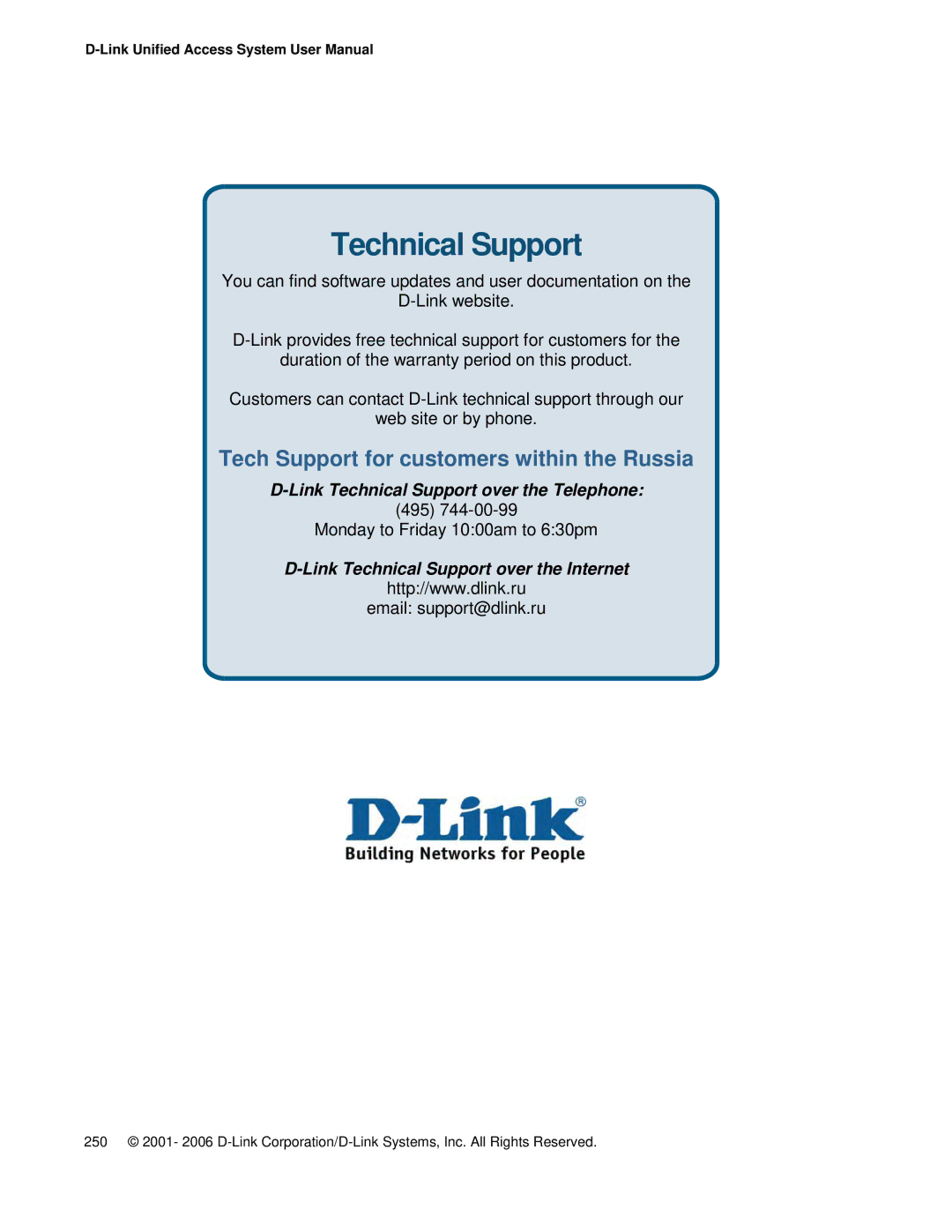 D-Link DWS 3000 user manual Tech Support for customers within the Russia 