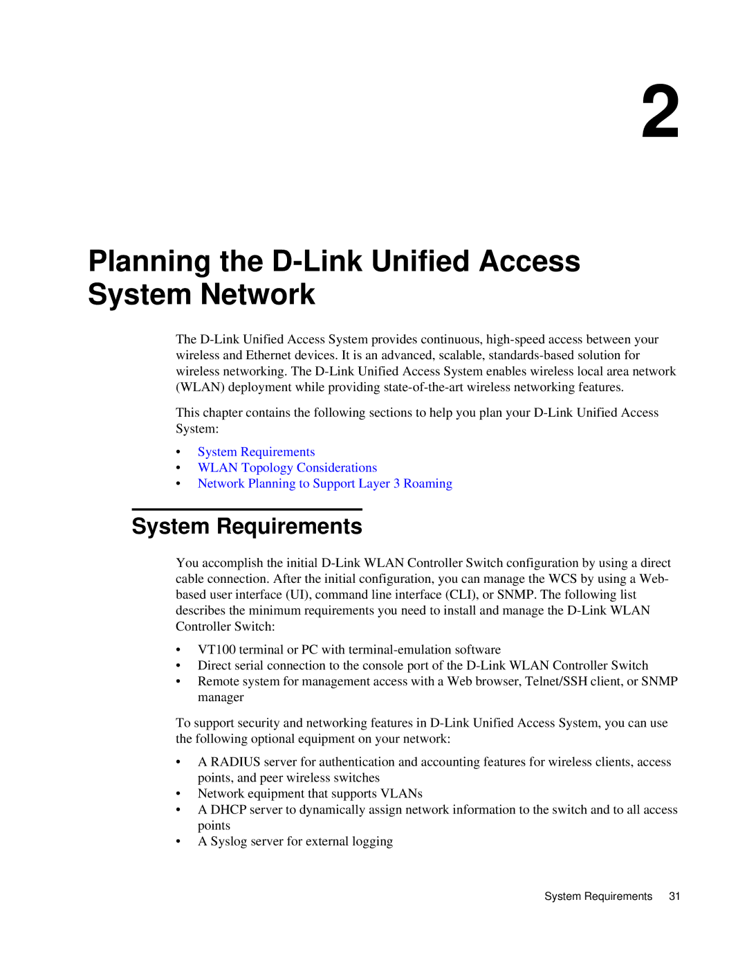 D-Link DWS 3000 user manual Planning the D-Link Unified Access System Network, System Requirements 