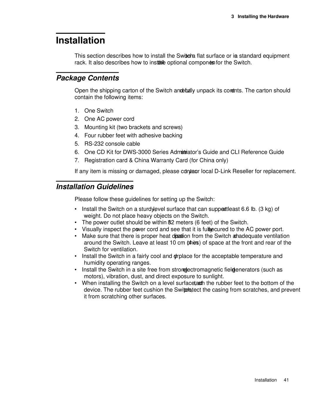 D-Link DWS 3000 user manual Package Contents, Installation Guidelines 