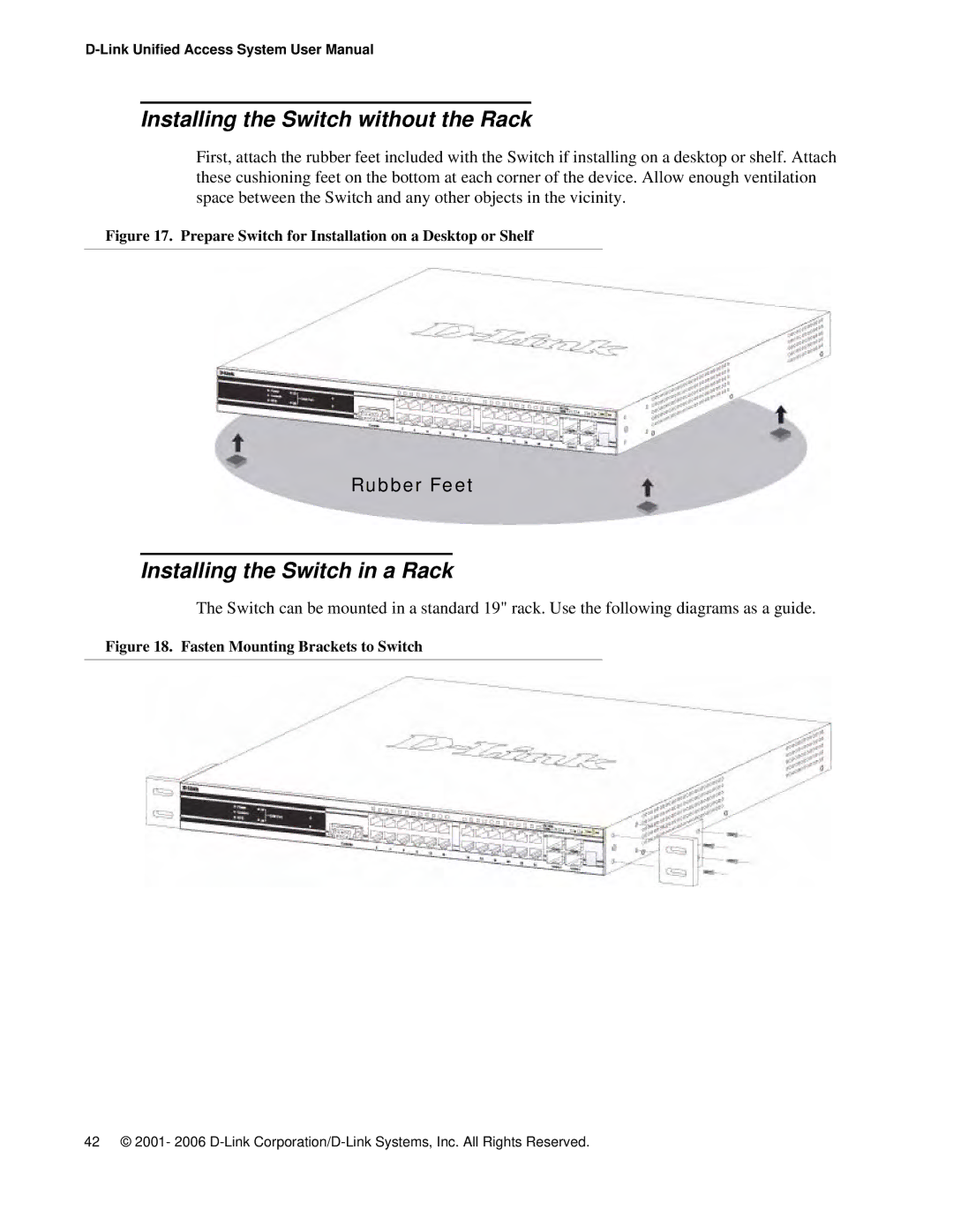 D-Link DWS 3000 user manual Installing the Switch without the Rack, Installing the Switch in a Rack 