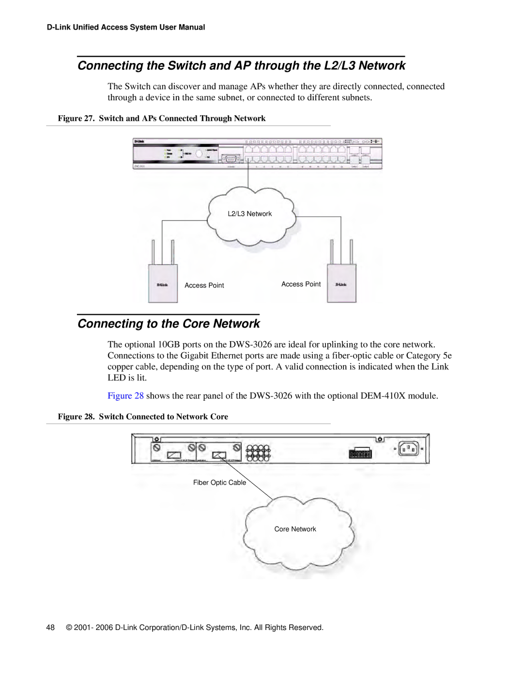 D-Link DWS 3000 user manual Connecting the Switch and AP through the L2/L3 Network, Connecting to the Core Network 