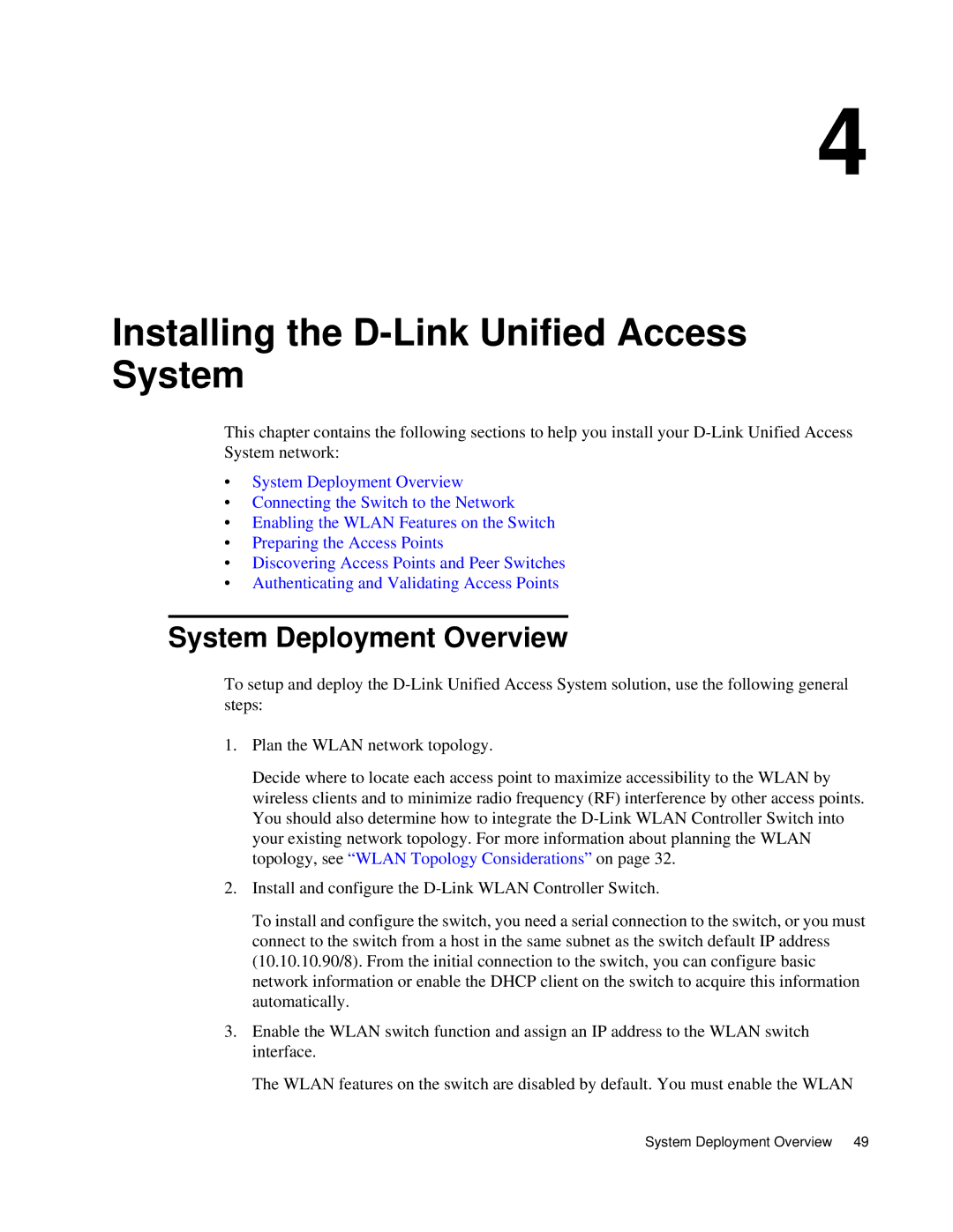 D-Link DWS 3000 user manual Installing the D-Link Unified Access System, System Deployment Overview 