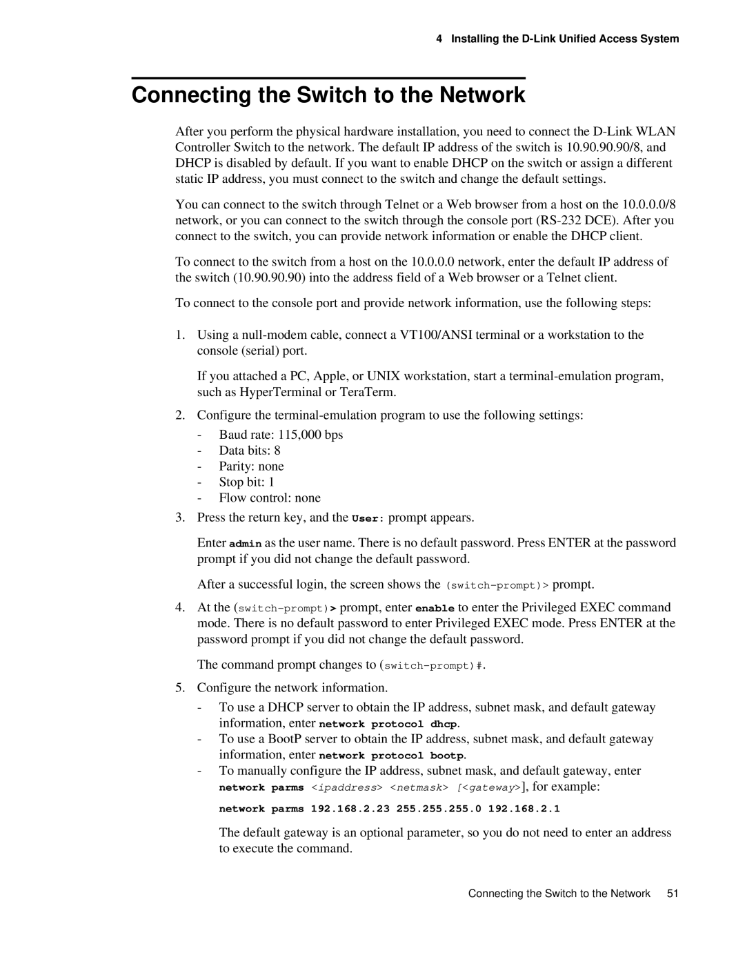 D-Link DWS 3000 user manual Connecting the Switch to the Network 