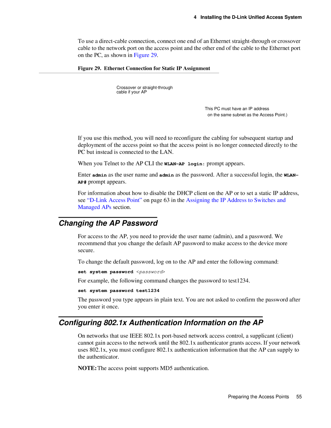 D-Link DWS 3000 user manual Changing the AP Password, Configuring 802.1x Authentication Information on the AP 